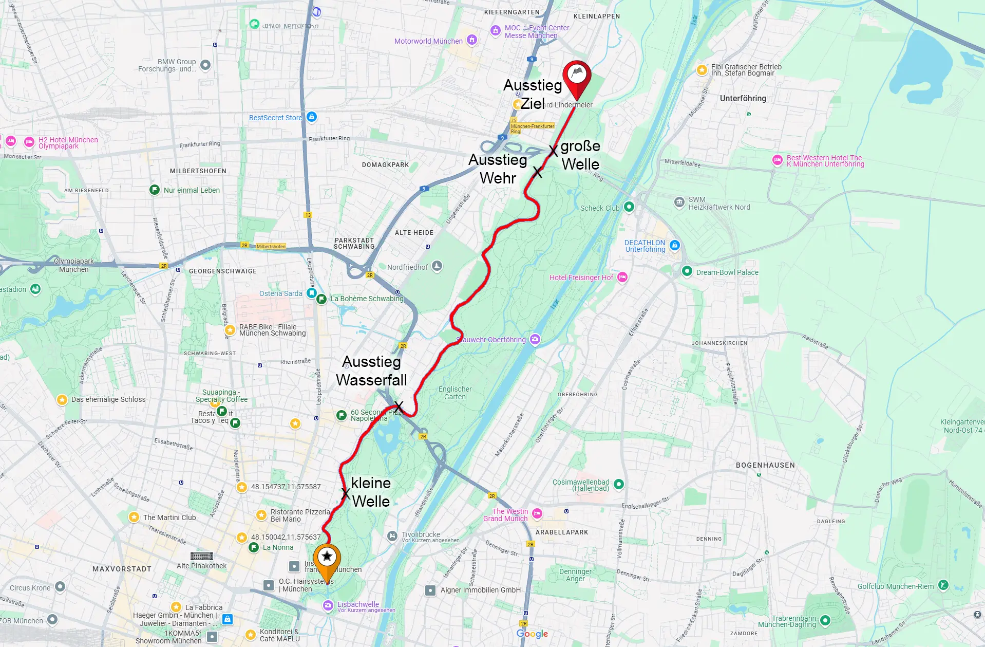 Bild von der Route am Schwabinger Bach